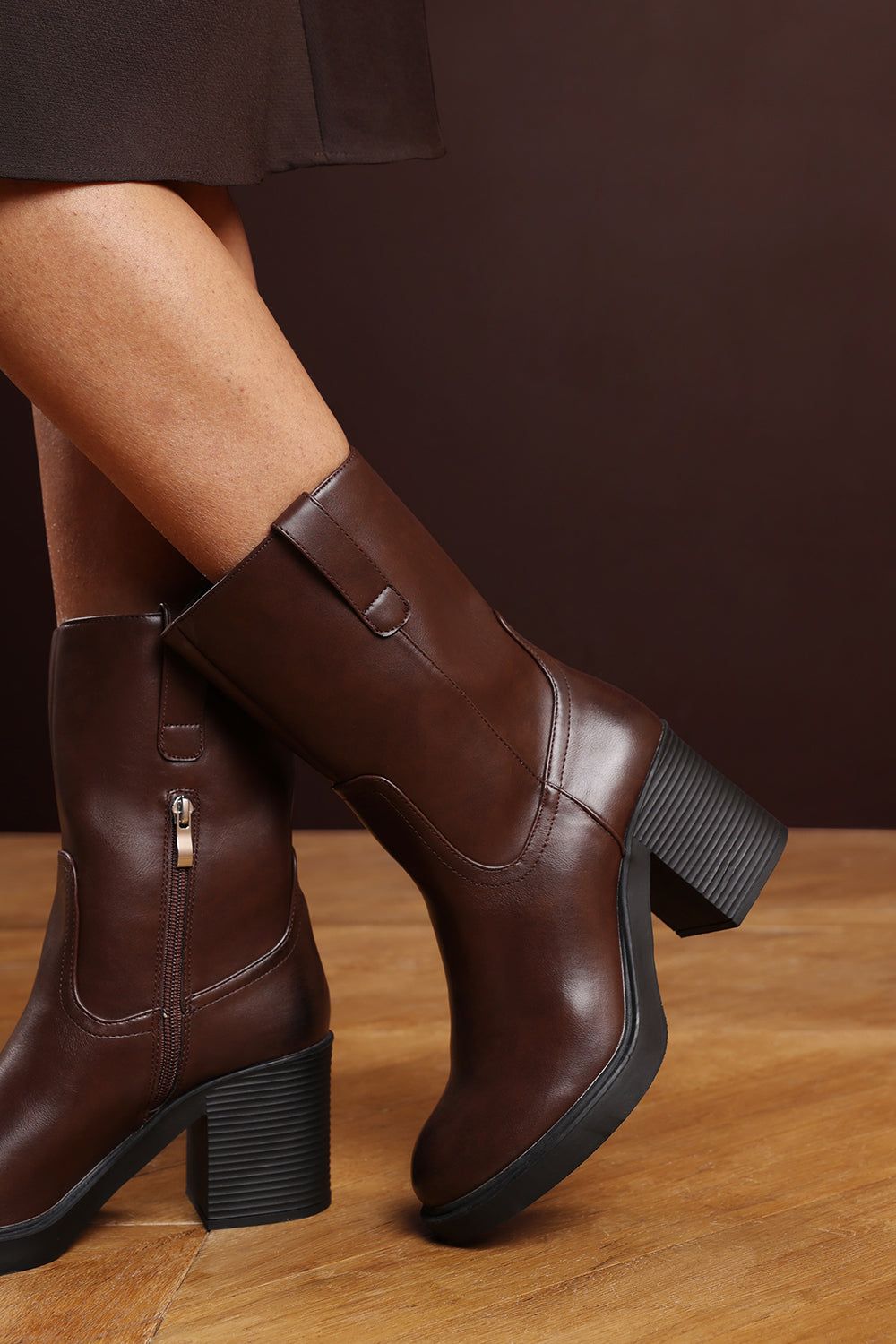 Where's That From 'Windy' Mid Calf Block Heel Boots with Side Zip Detail image 4