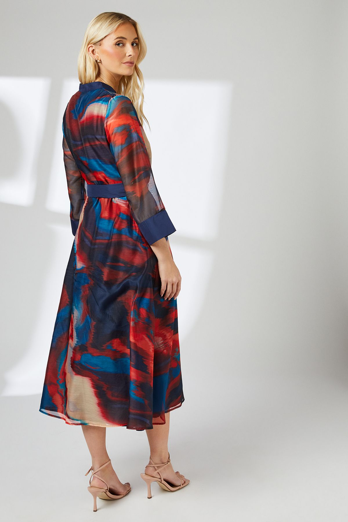Principles Multi Blur Print Belted Contrast Detail Collarless Shirt Dress Multi image 3