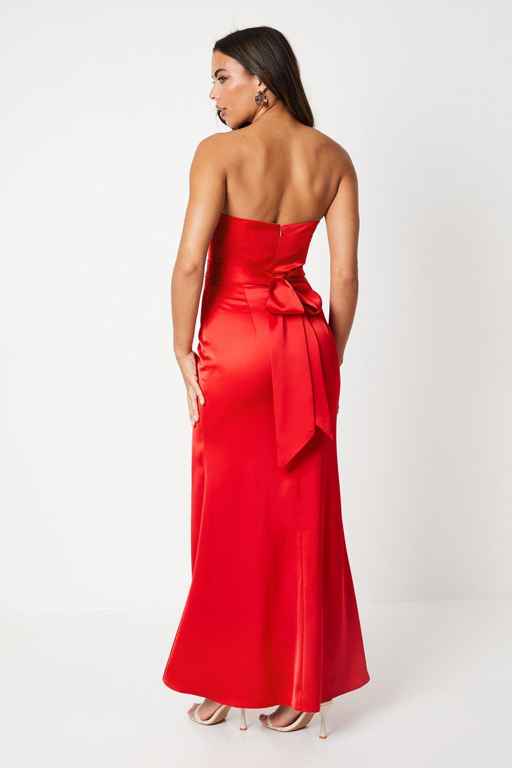 Coast Bandeau Satin Maxi Dress With Removable Sash Red image 3