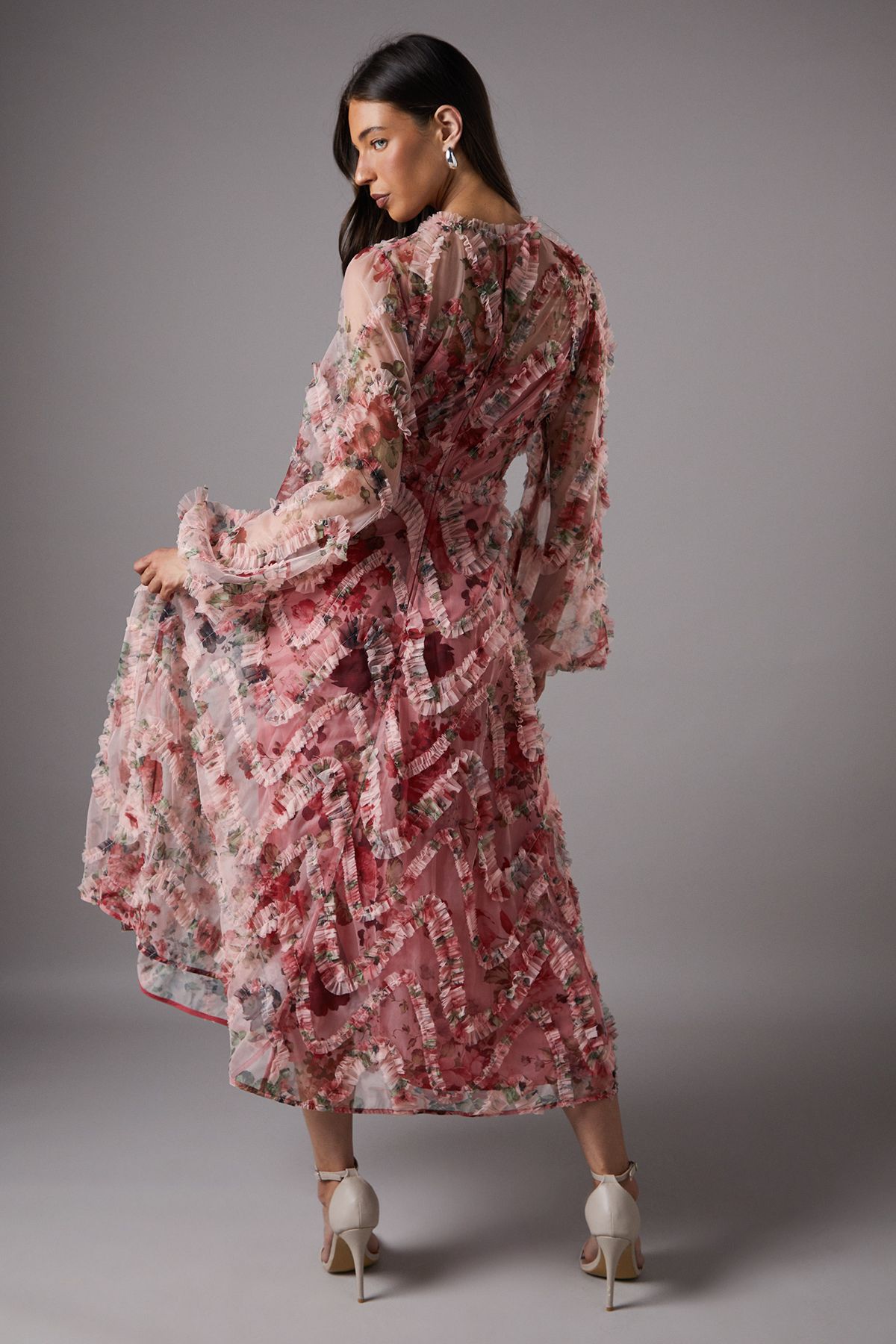 Coast Long Sleeve Applique Floral Midi Dress Pink image 3