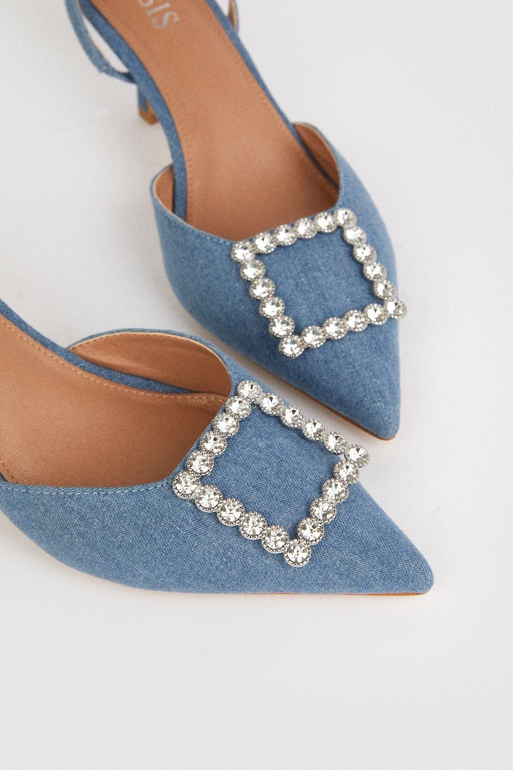 Oasis Diamante Sling Back Court Shoes Denim image 4