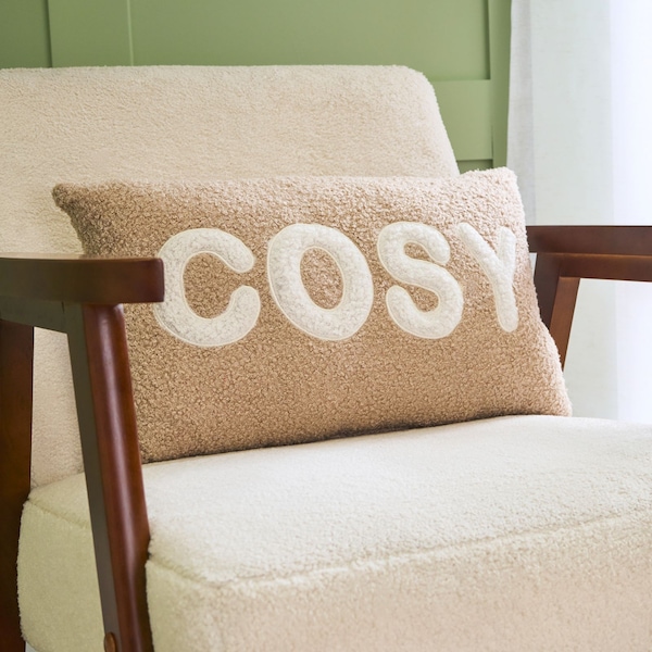 OHS Cosy Slogan Soft Boucle Cushion Decorative Scatter Pillow, Natural