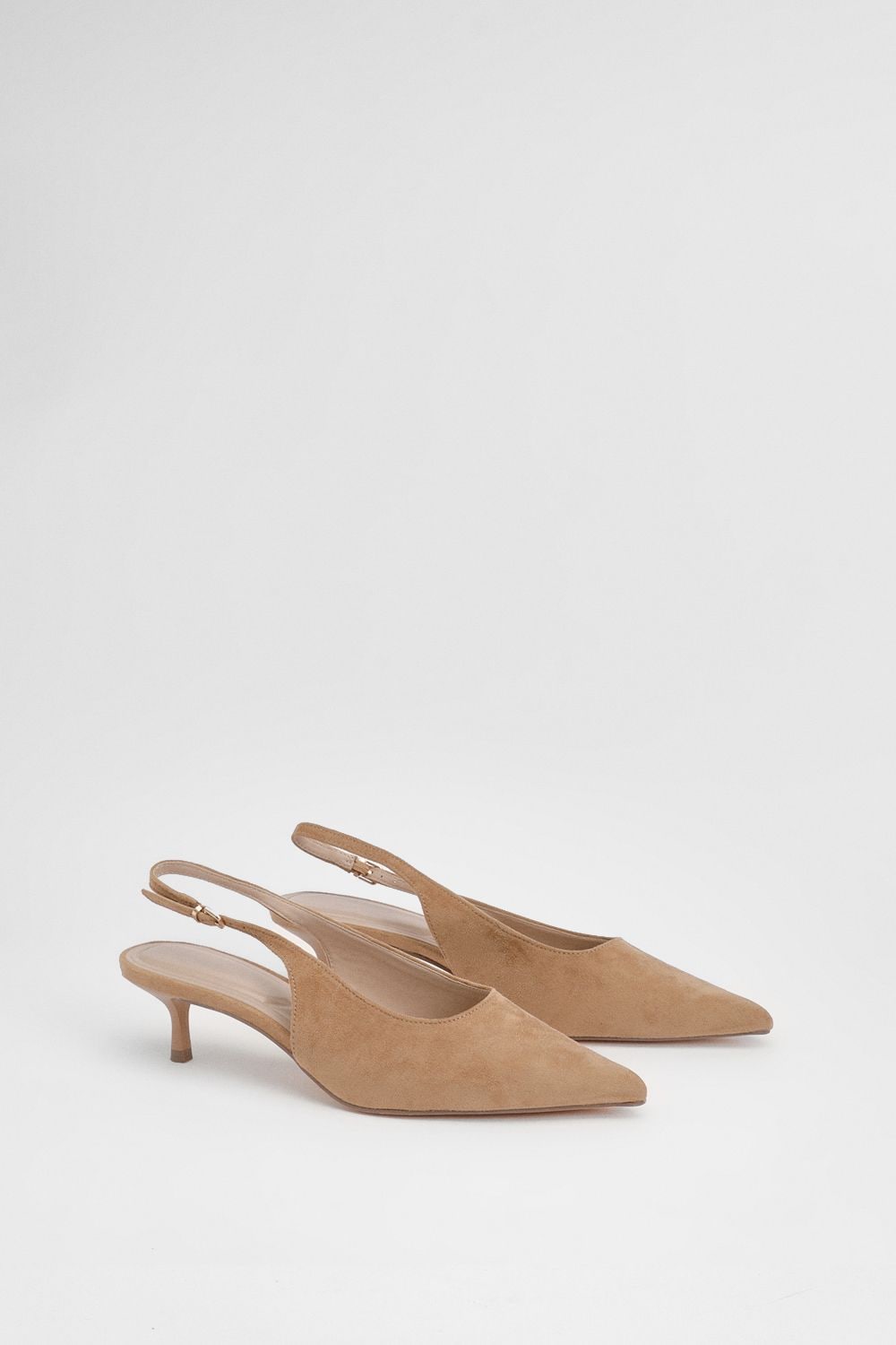 Oasis Jess Faux Suede Kitten Heel Slingback Court Shoes Tan