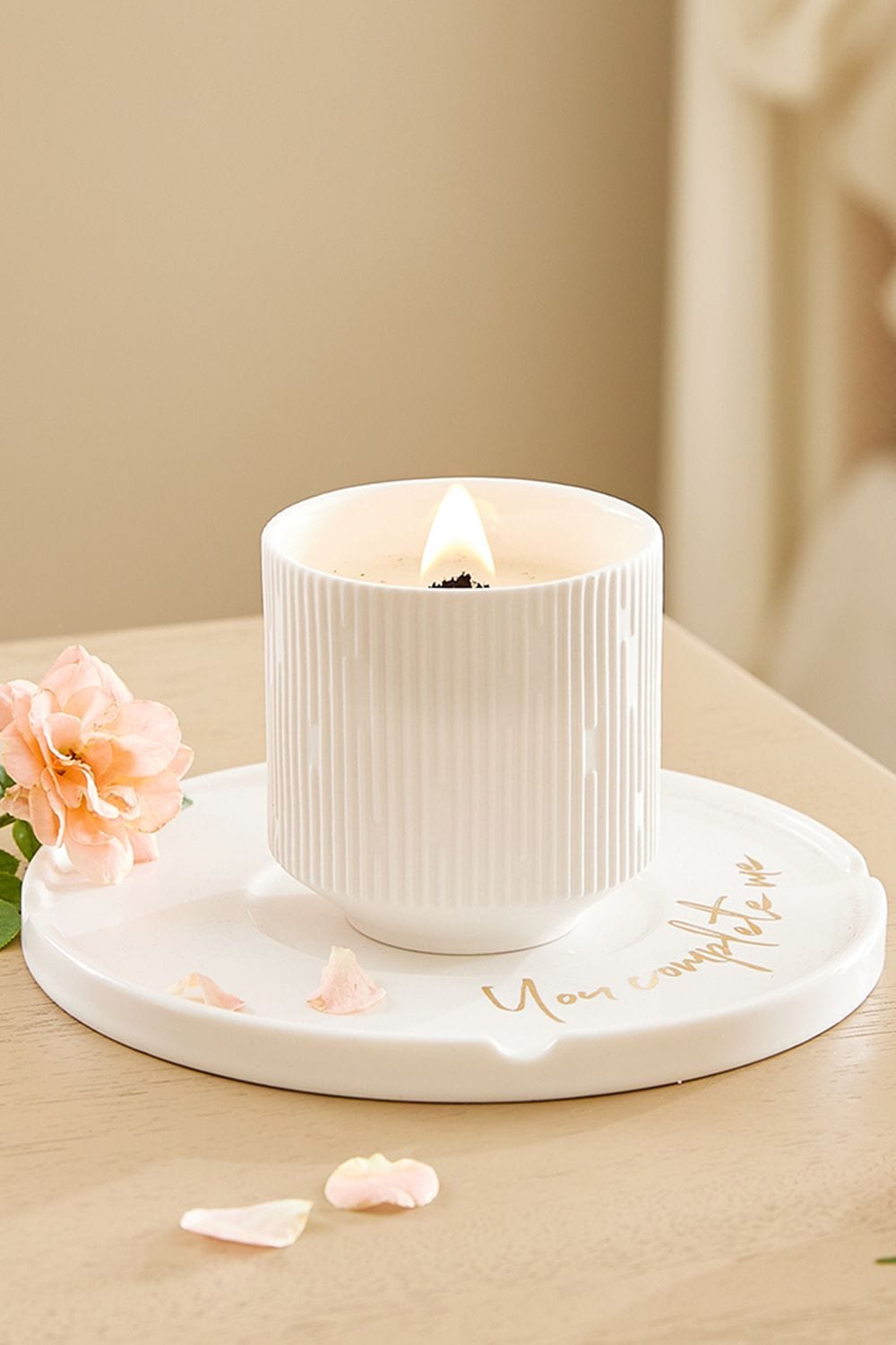 SHEONLY Ceramic Wood Wick Soy Wax Scented Candle，Peach Oolong Tea image 1