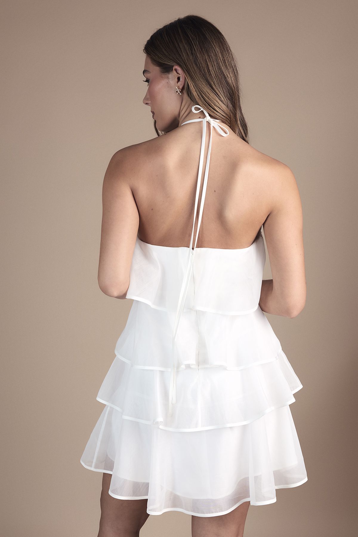 Coast Corsage Trim Layered Halter Neck bridal Mini Dress Ivory image 3