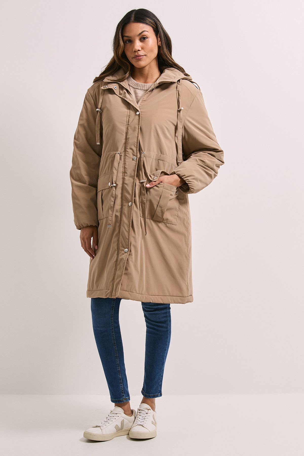 Dorothy Perkins Barrel Sleeve Parka Coat Mocha image 2