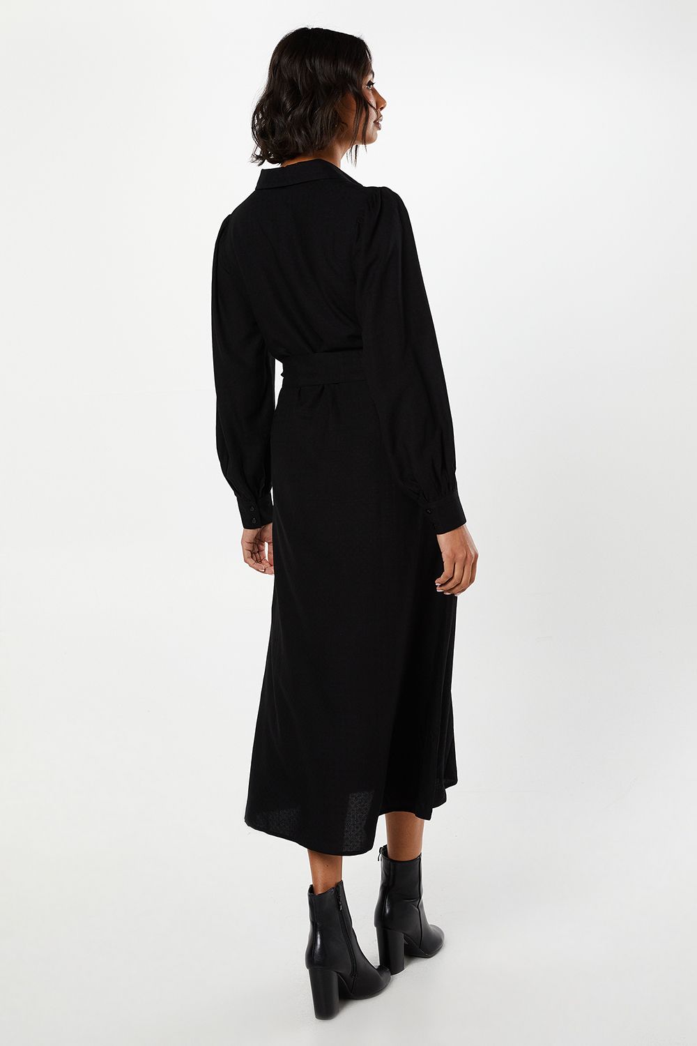 Dorothy Perkins Jacquard Midi Shirt Dress Black image 3