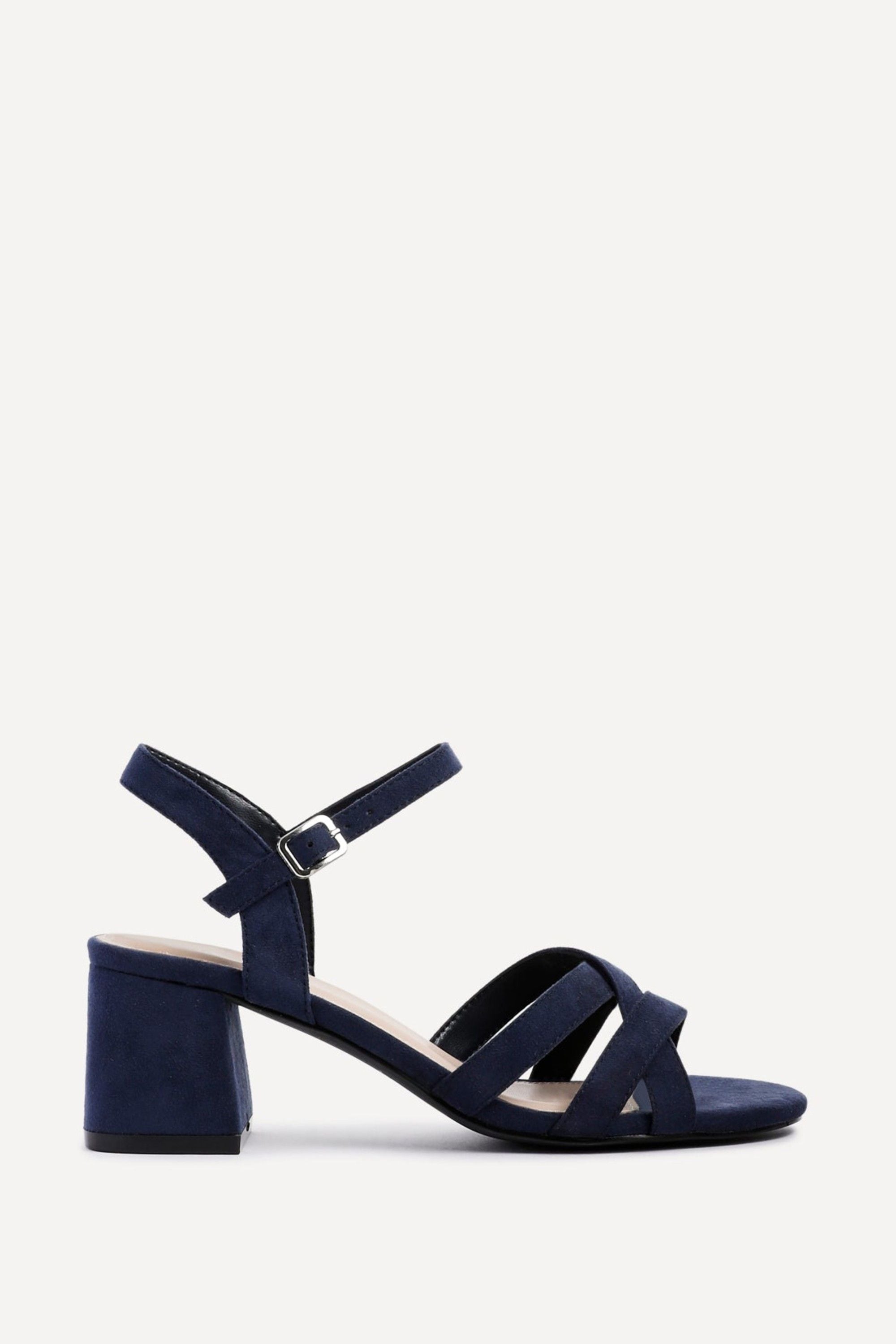 Linzi Flair Navy Faux Suede Crossover Heeled Sandals