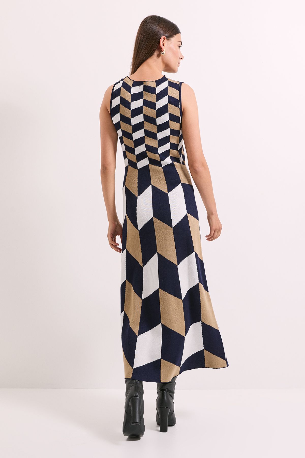 Principles Geo Jacquard Knitted Dress Navy image 5