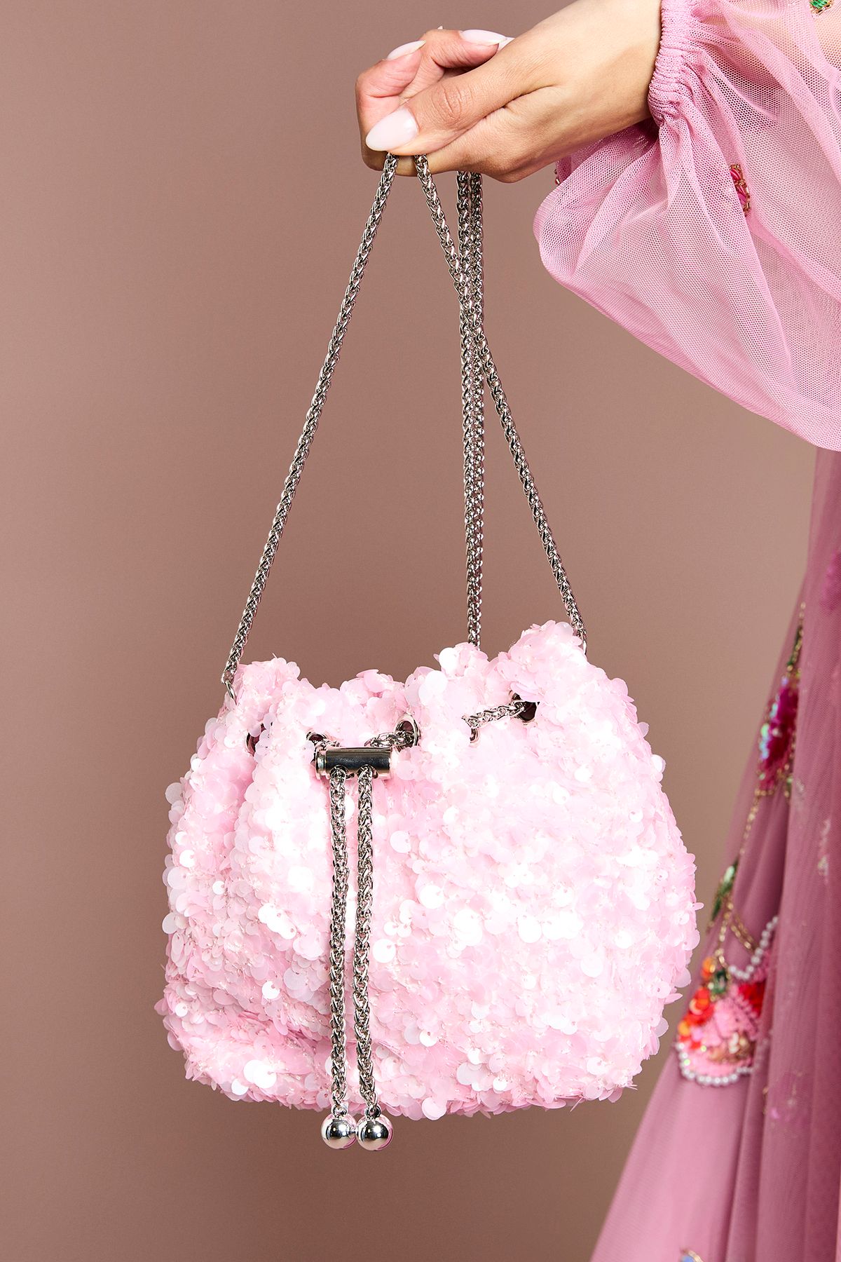 Coast Mia Drawstring Sequin Crossbody Bag Blush image 2