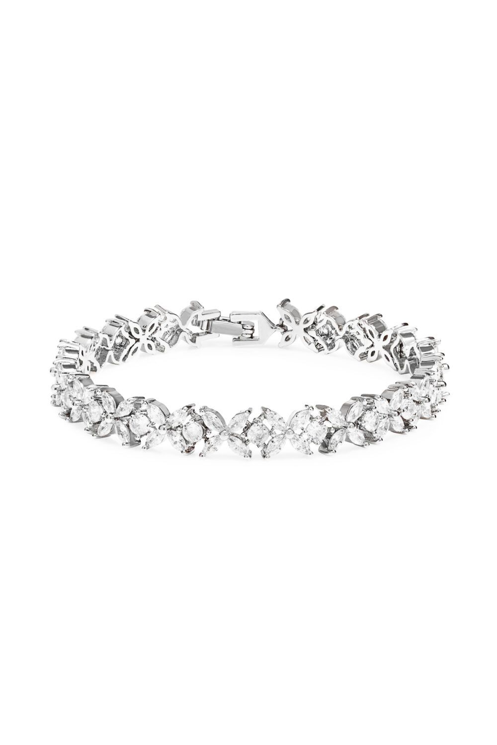 Jon Richard Rhodium Cubic Zirconia Floral Tennis Bracelet