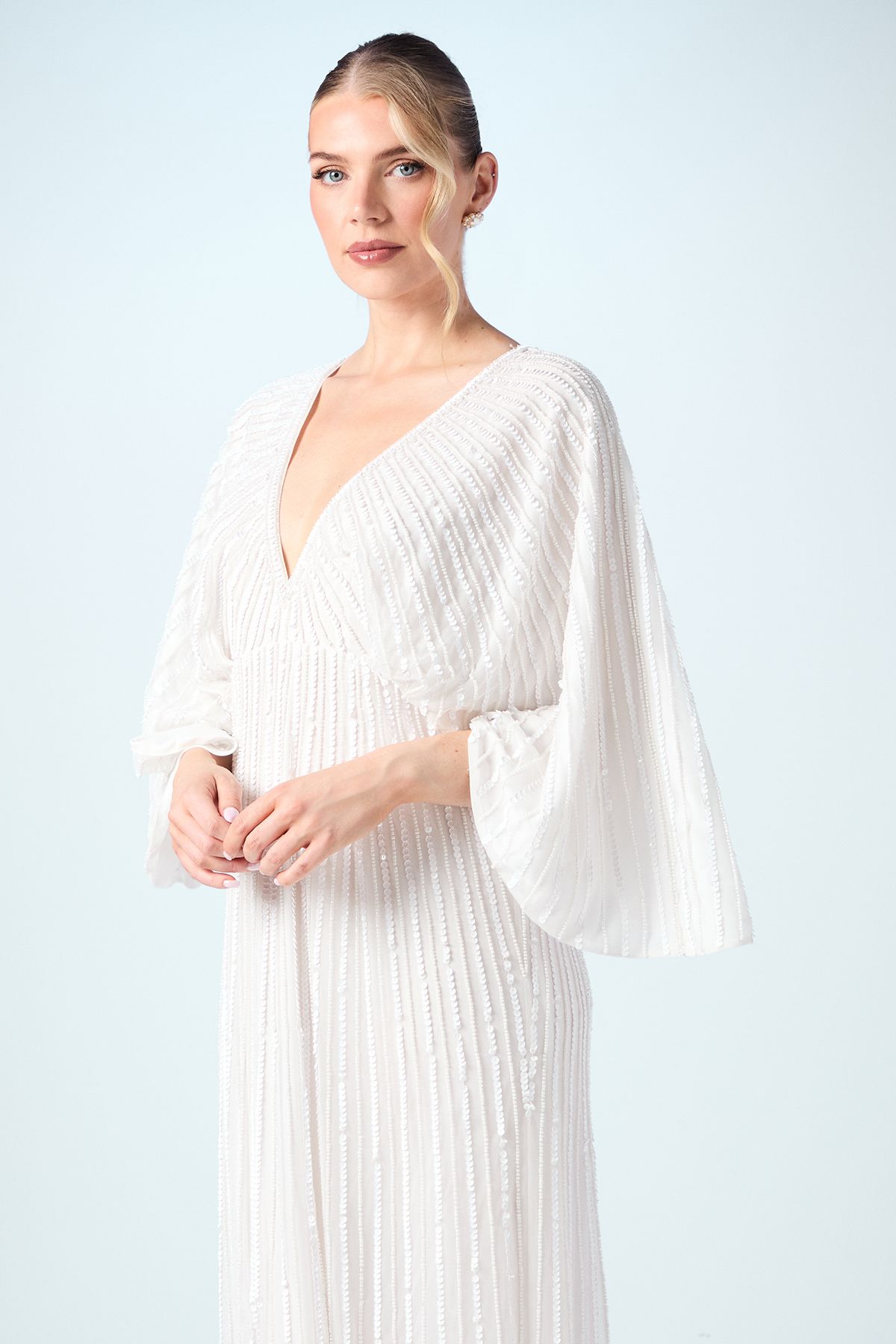 Coast V Neck Sequin Kimono Sleeve Wedding Dress Ivory image 2