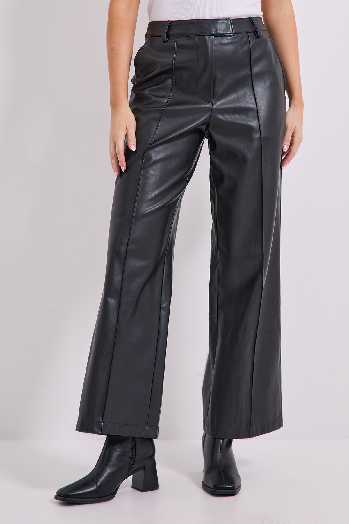 Dorothy Perkins Faux Leather Wide Leg Trousers Black image 2