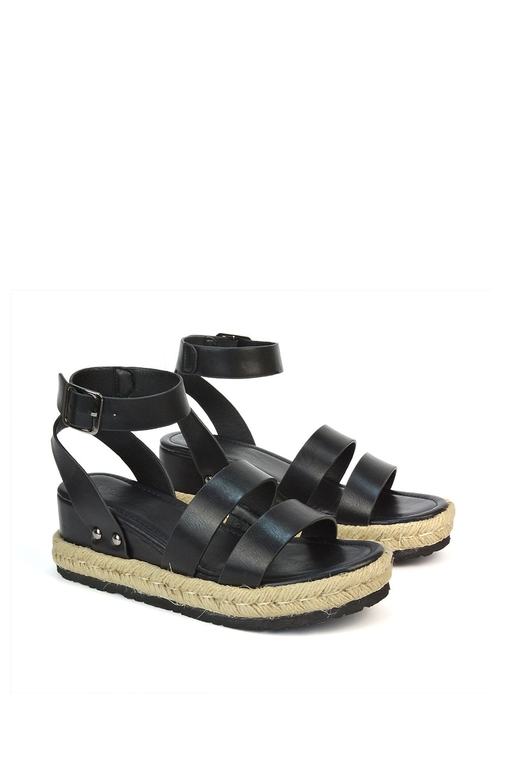 XY London 'Brook' Espadrille Platform Wedge Low Heel Sandal Shoes With Ankle Strap image 4