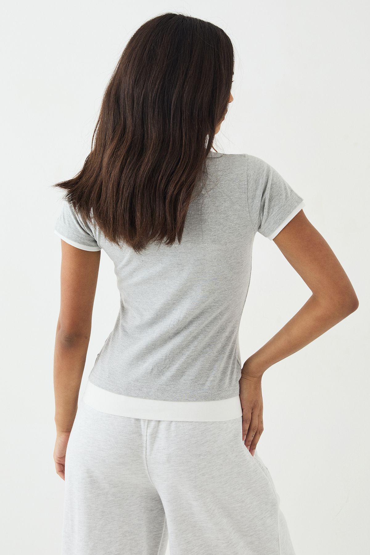 DSGN Studio DSGN Studio Contrast Short Sleeve Top Grey Marl image 2