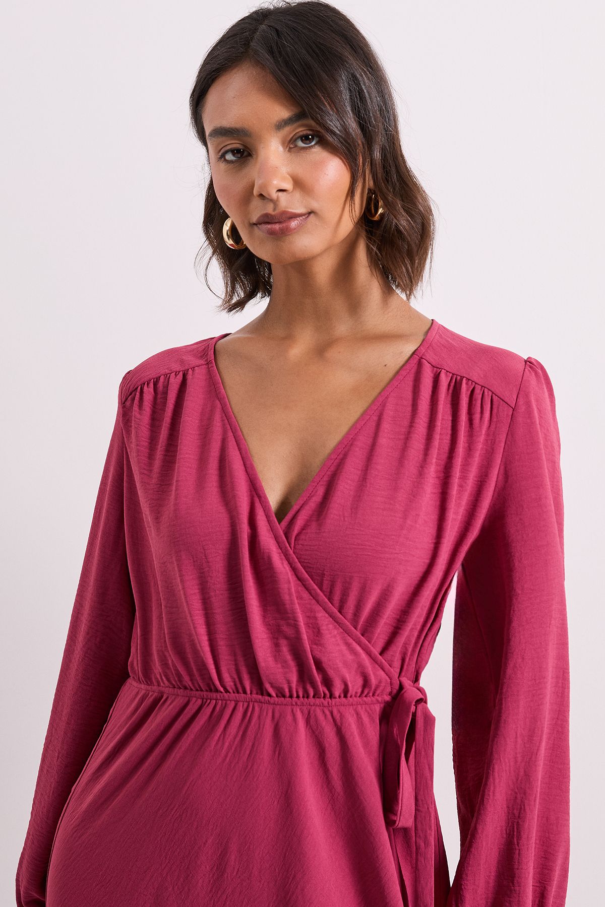 Dorothy Perkins Wrap Detail Blouson Sleeve Midi Dress Rose image 4