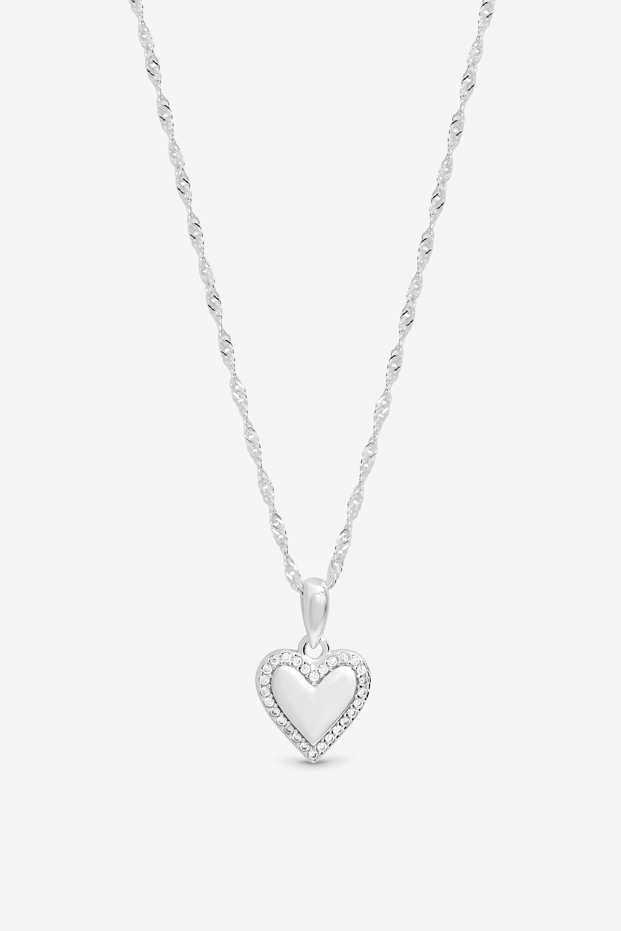 Simply Silver Sterling Silver 925 Polished and Pave Heart Pendant image 1