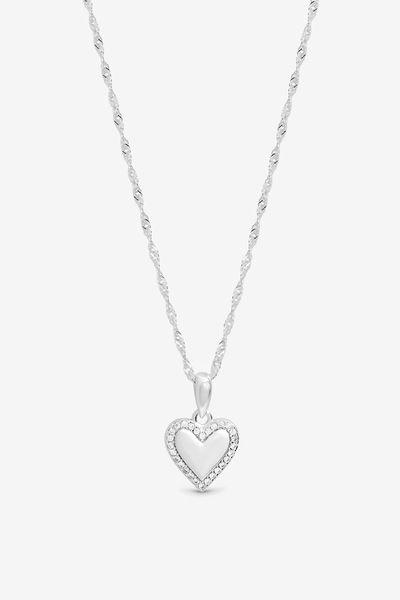 Simply Silver Sterling Silver 925 Polished and Pave Heart Pendant