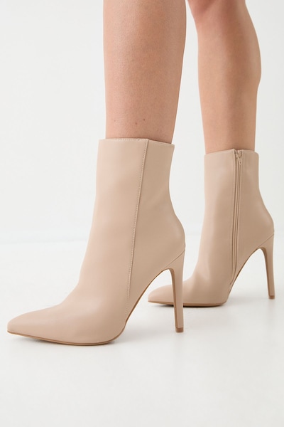 MissPap Faux Leather High Stiletto Heel Ankle Boots Beige