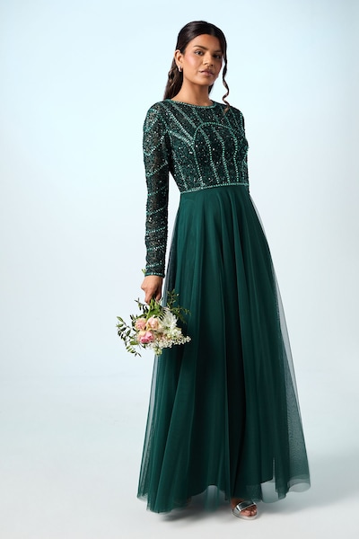 Coast Petite Mixed Gem Tulle Skirt Bridesmaid Dress Emerald