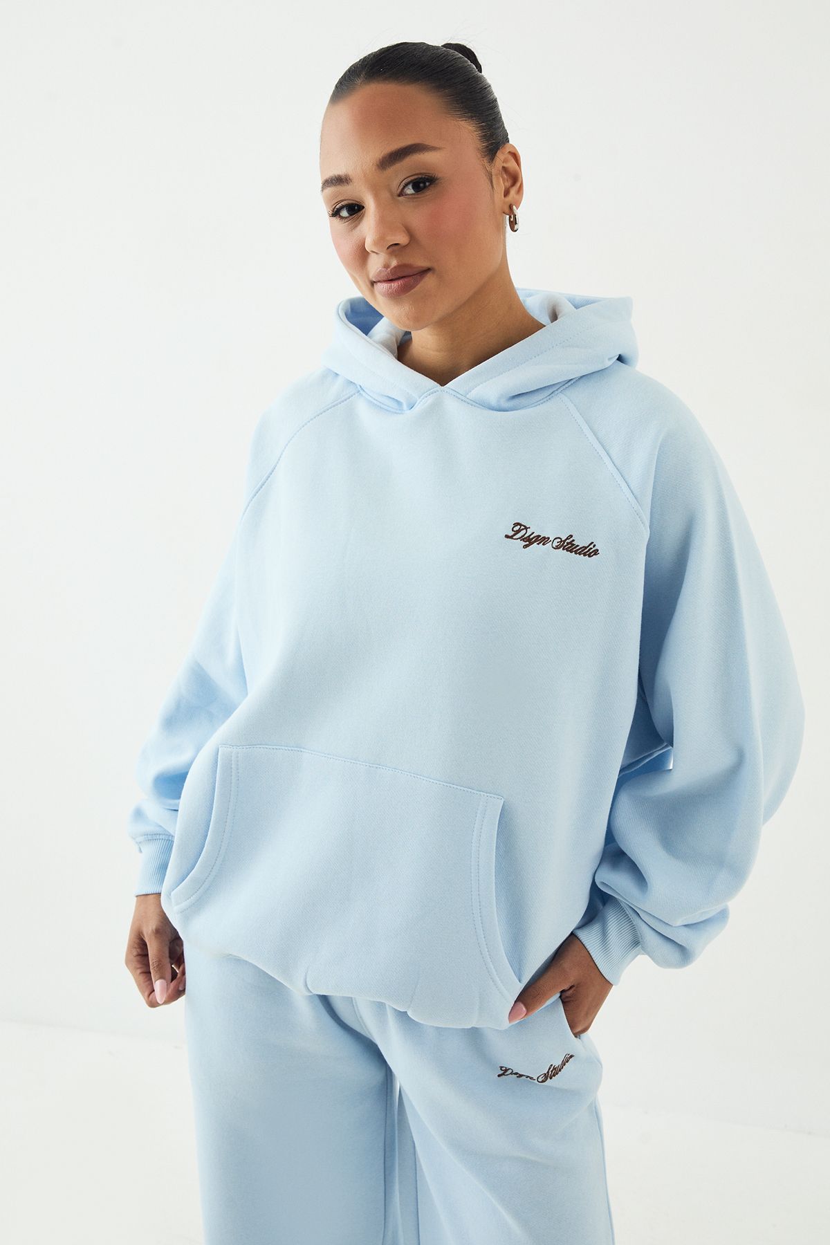 DSGN Studio DSGN Studio Script Embroidered Oversized Hoodie Light Blue