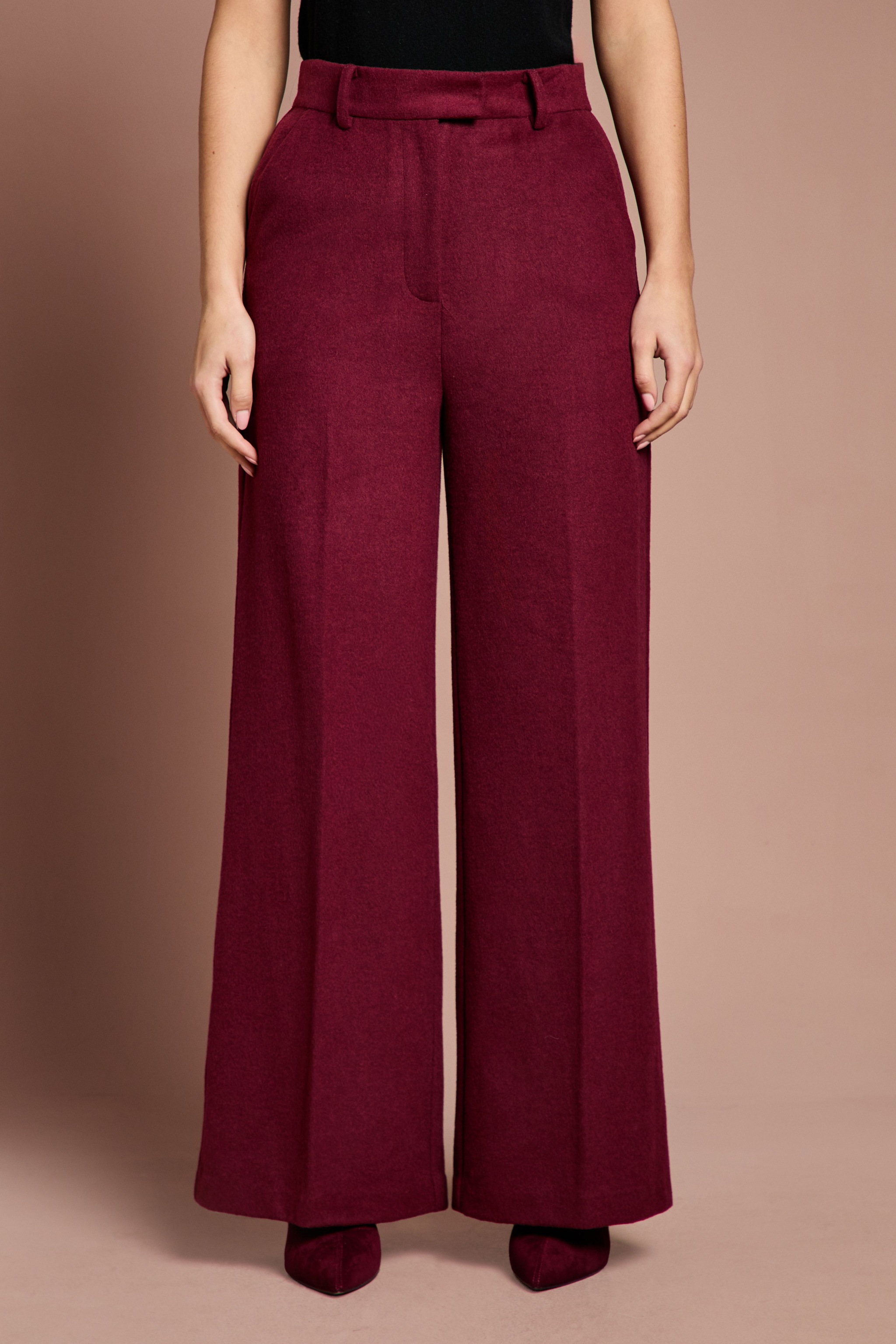 Coast Lisa Tan Wool Blend Trouser Burgundy