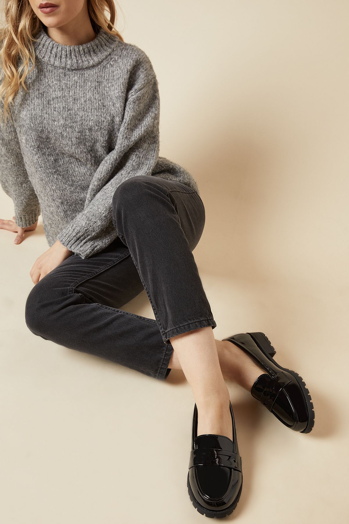 Dorothy Perkins Wide Fit Leoni Chunky Loafers True Black image 1