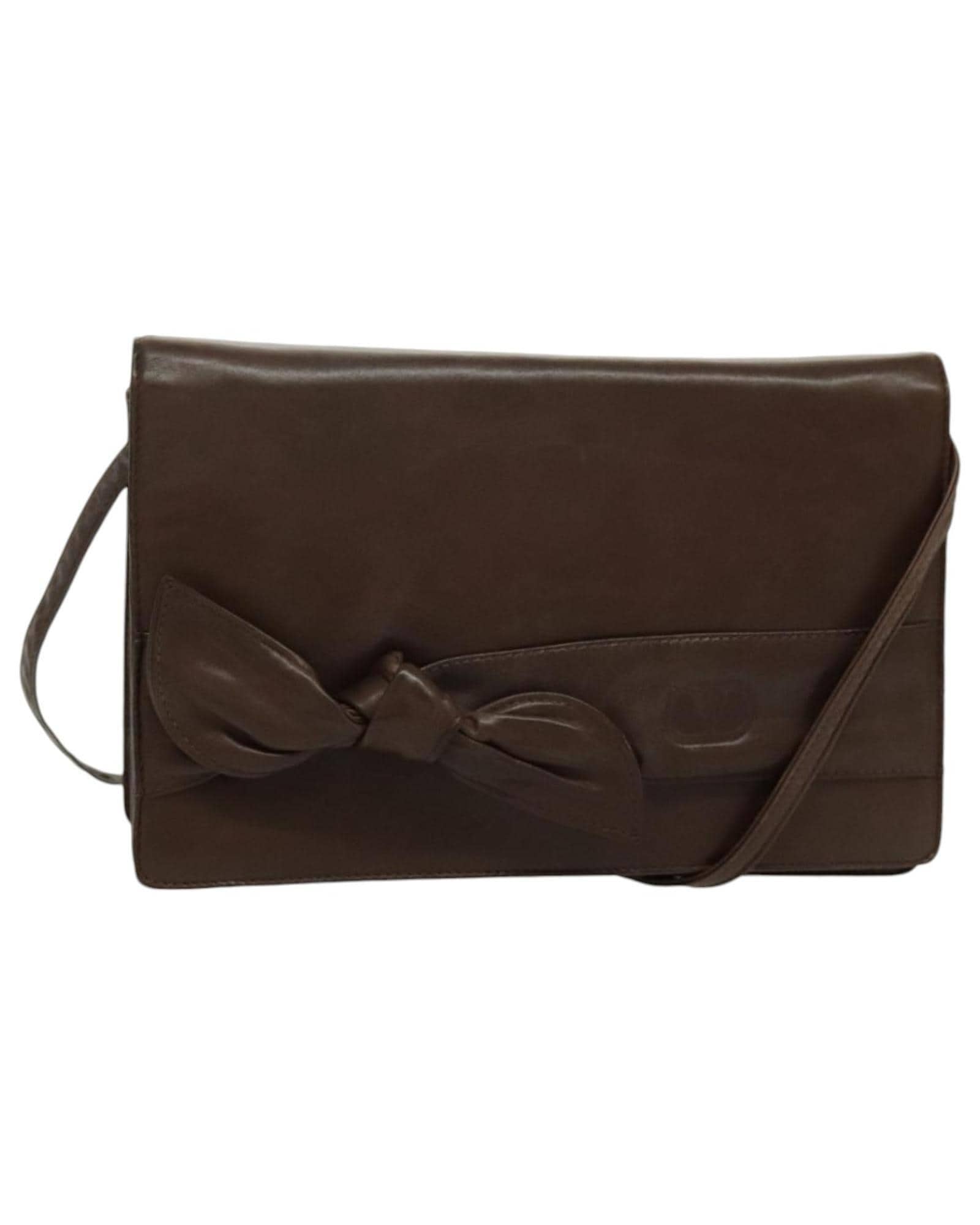 Valentino Preloved Leather Bow Detail Shoulder Bag Wo - Brown image 1