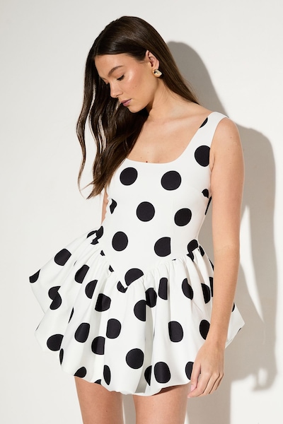 MissPap Polka Dot Scoop Neck Balloon Mini Dress Mono