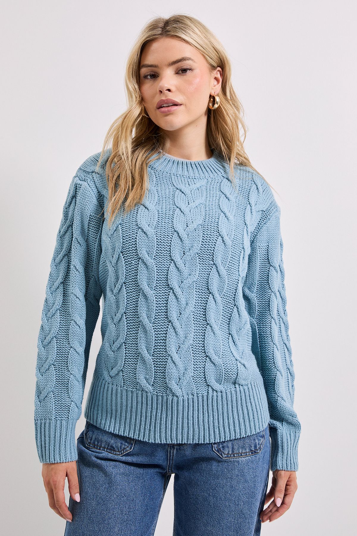 Dorothy Perkins Cable Knit Crew Neck Jumper Denim