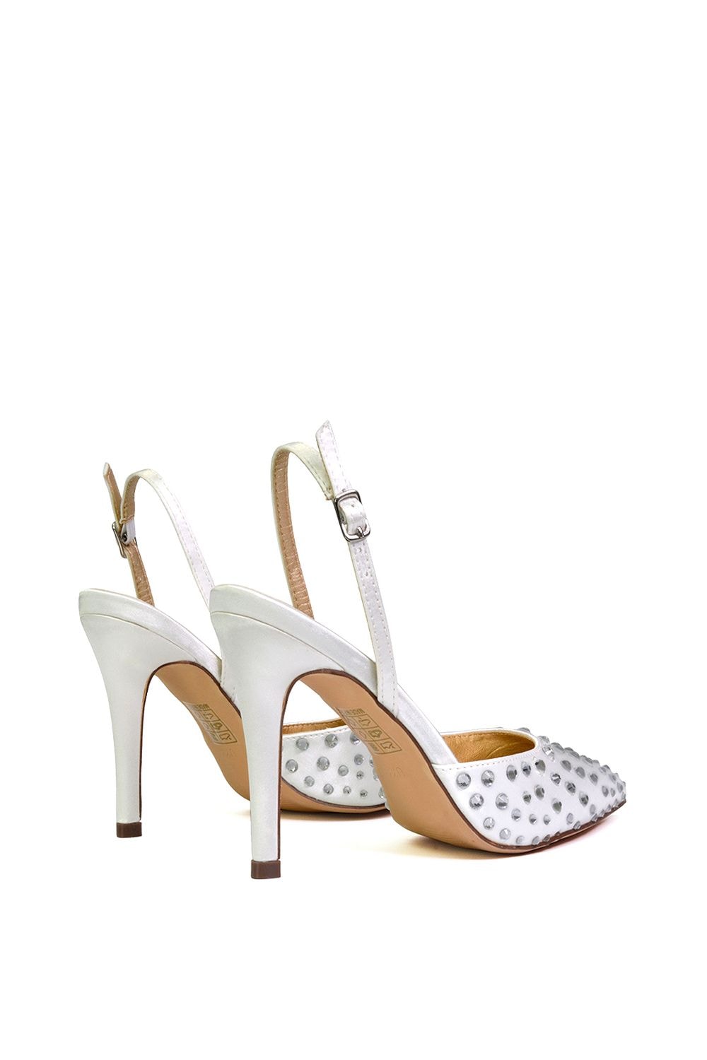 XY London 'Shelly' Strappy Slingback Pointed Toe Diamante Stiletto Bridal Heels image 3