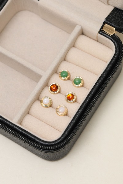 Mood Gold Plated Multicolour Stud Earrings - Pack Of 3