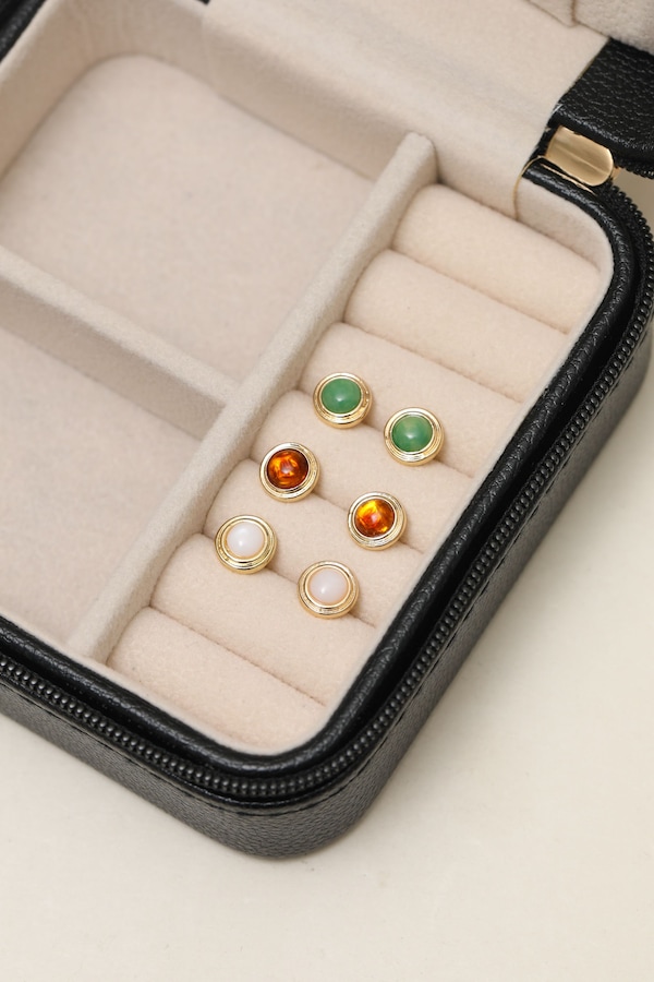 Mood Gold Plated Multicolour Stud Earrings - Pack Of 3