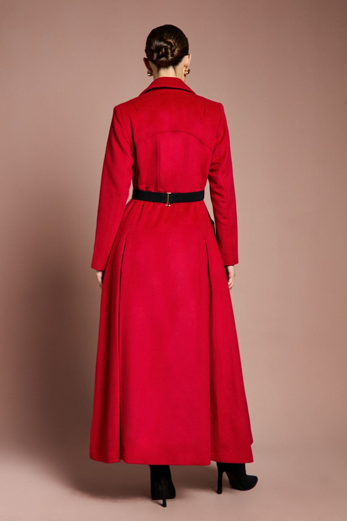 Coast Lisa Tan Occasion Gold Belt Ruffle Detail Longline Coat Red image 3