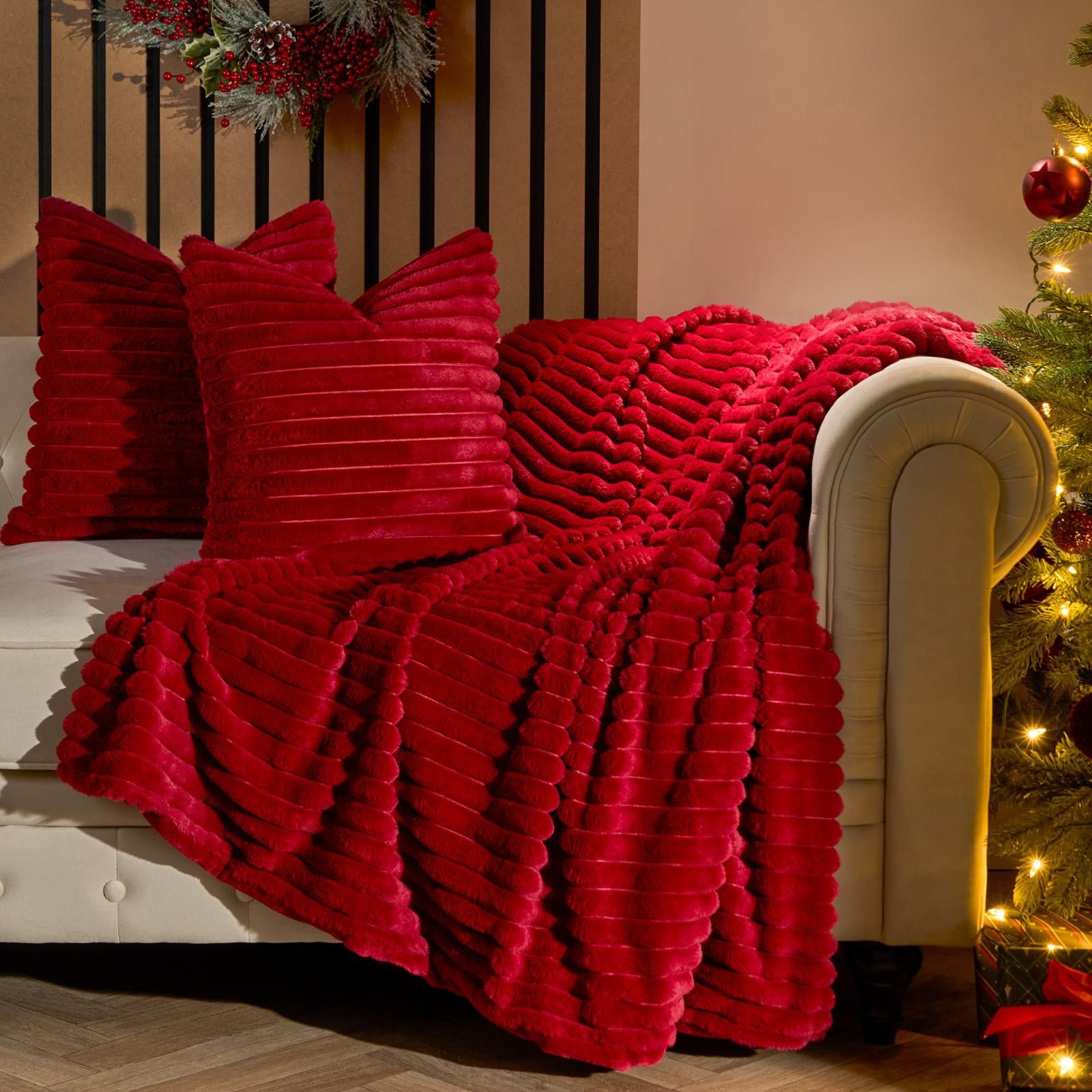 OHS Faux Fur Ribbed Fleece Throw Over Bed Blanket Winter Warm Supersoft image 2