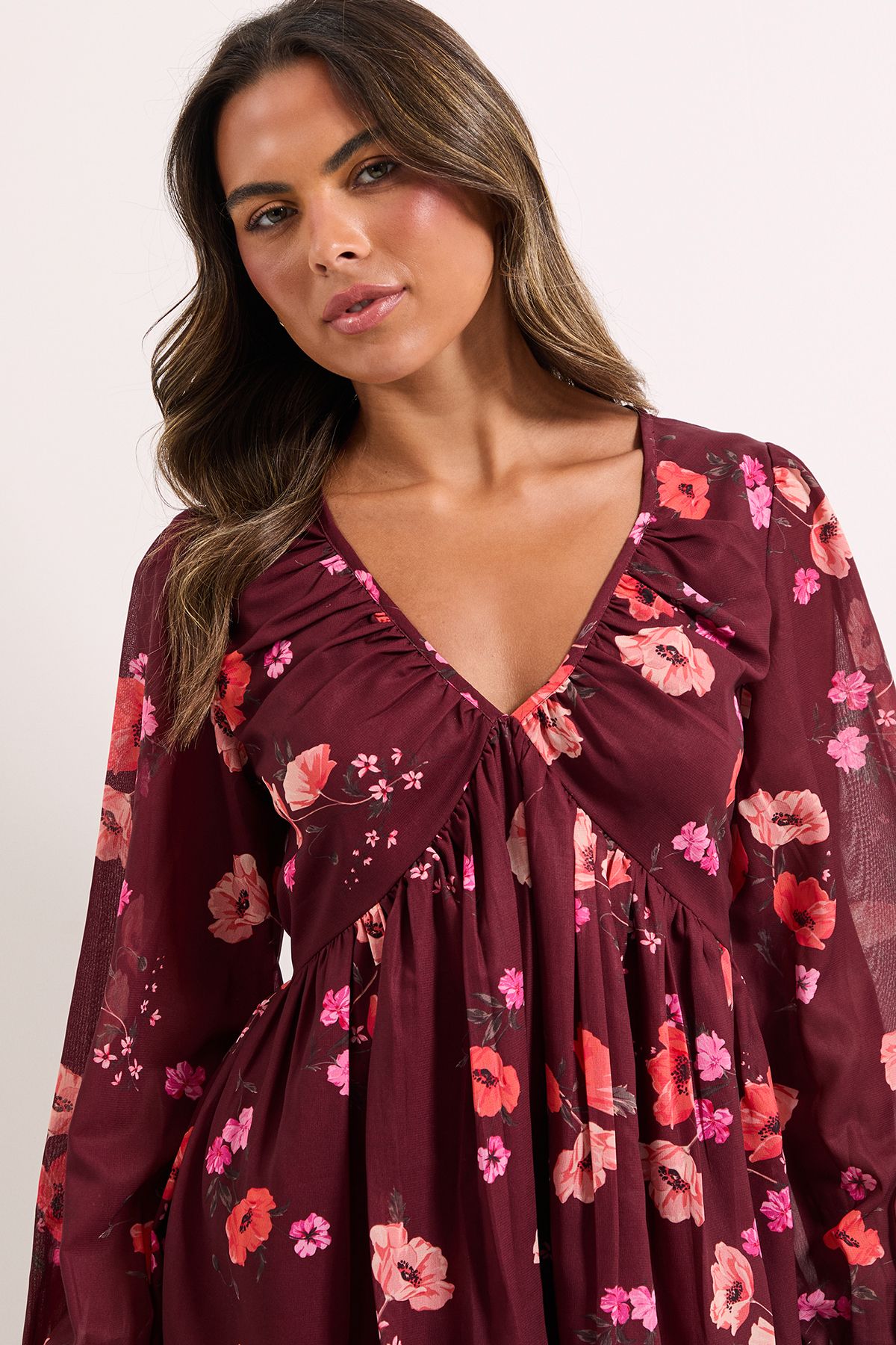 Dorothy Perkins Floral Empire Seam Blouson Sleeve Printed Mini Dress Floral image 3