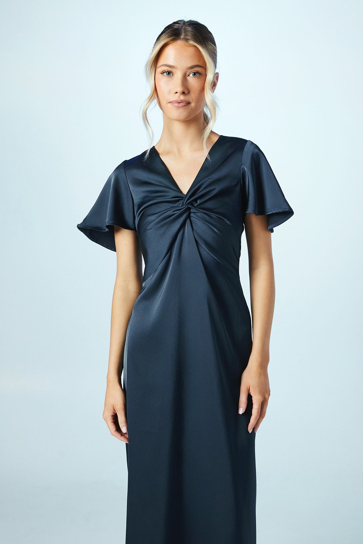 Coast Teen Twist Front Angel Sleeve Bridesmaid Dress Navy image 2