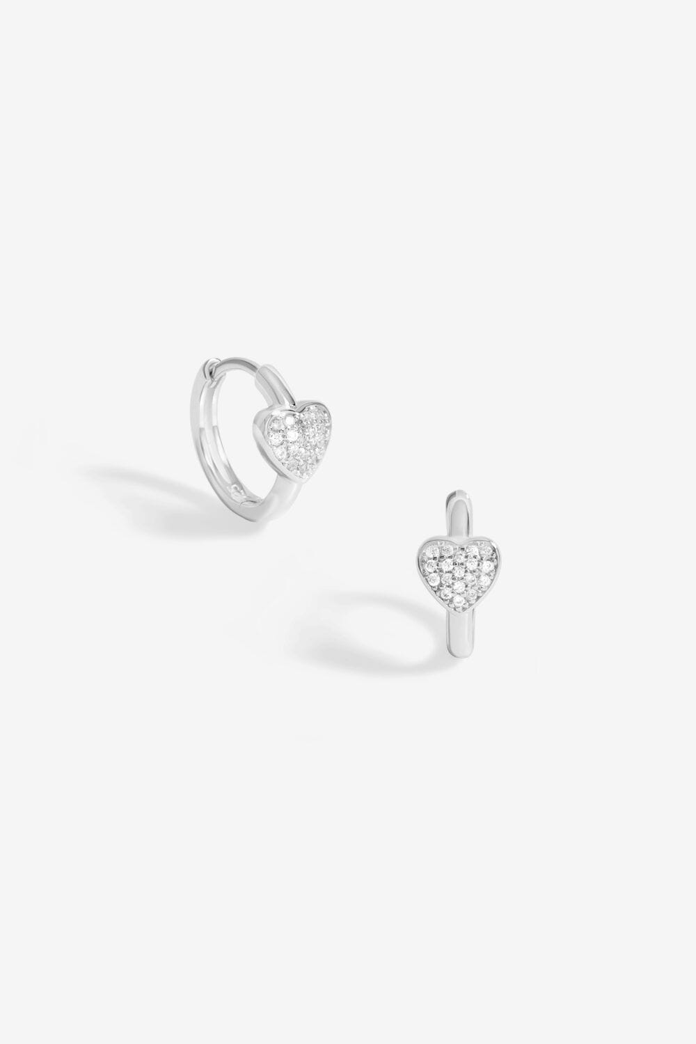 Simply Silver Sterling Silver 925 Pave Heart Huggie Hoop Earrings image 1