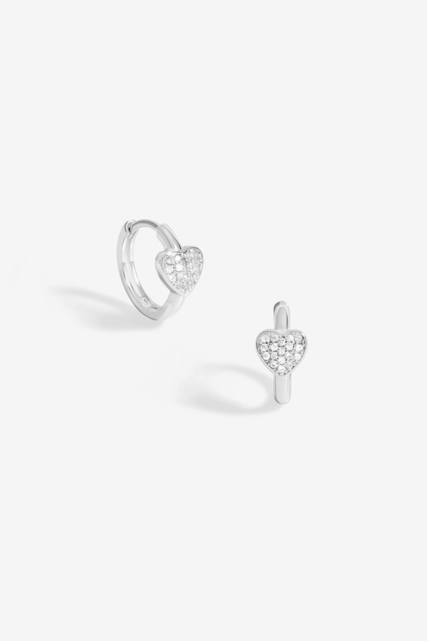 Simply Silver Sterling Silver 925 Pave Heart Huggie Hoop Earrings