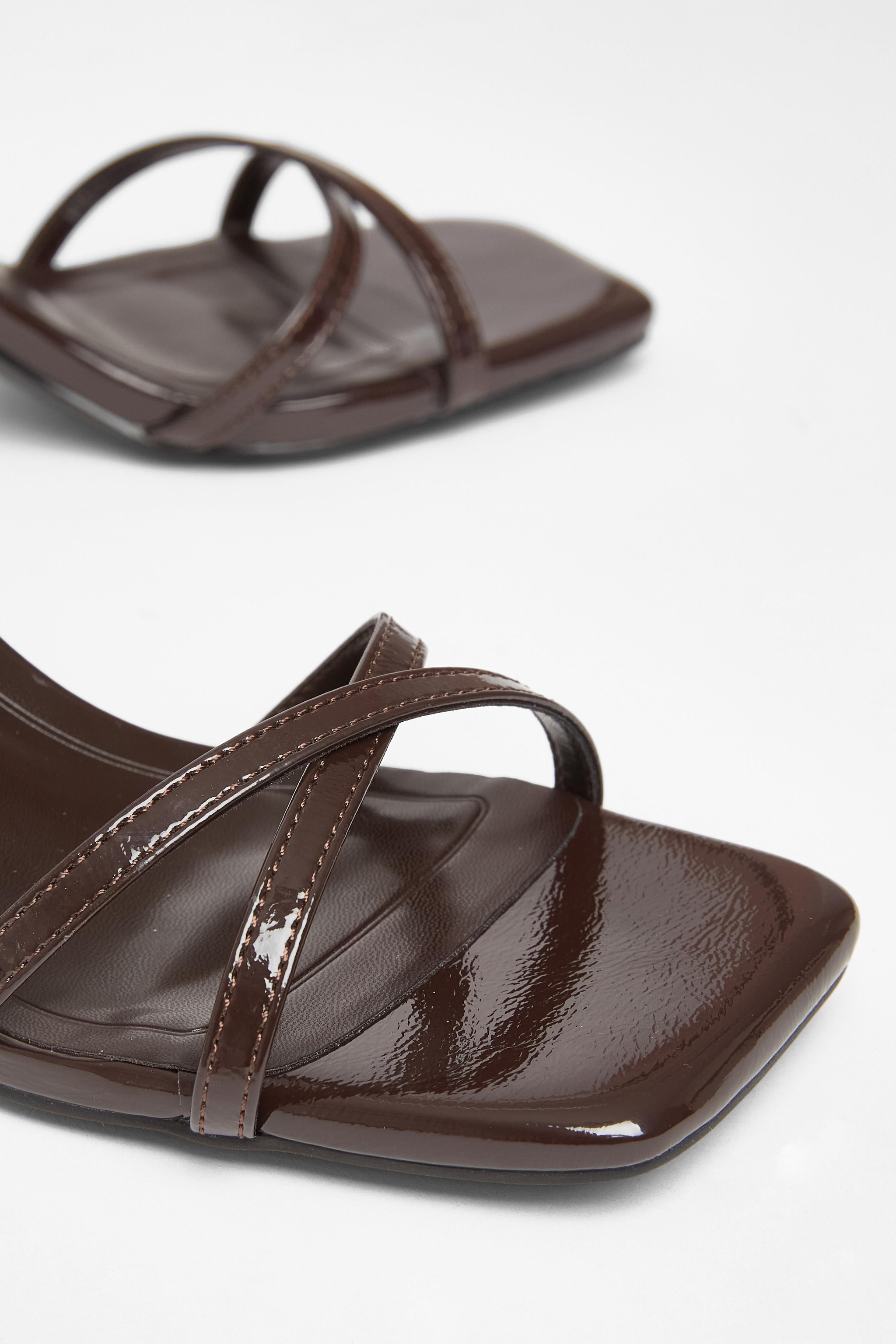 Quiz Brown Cross Strap Flared Heels image 4