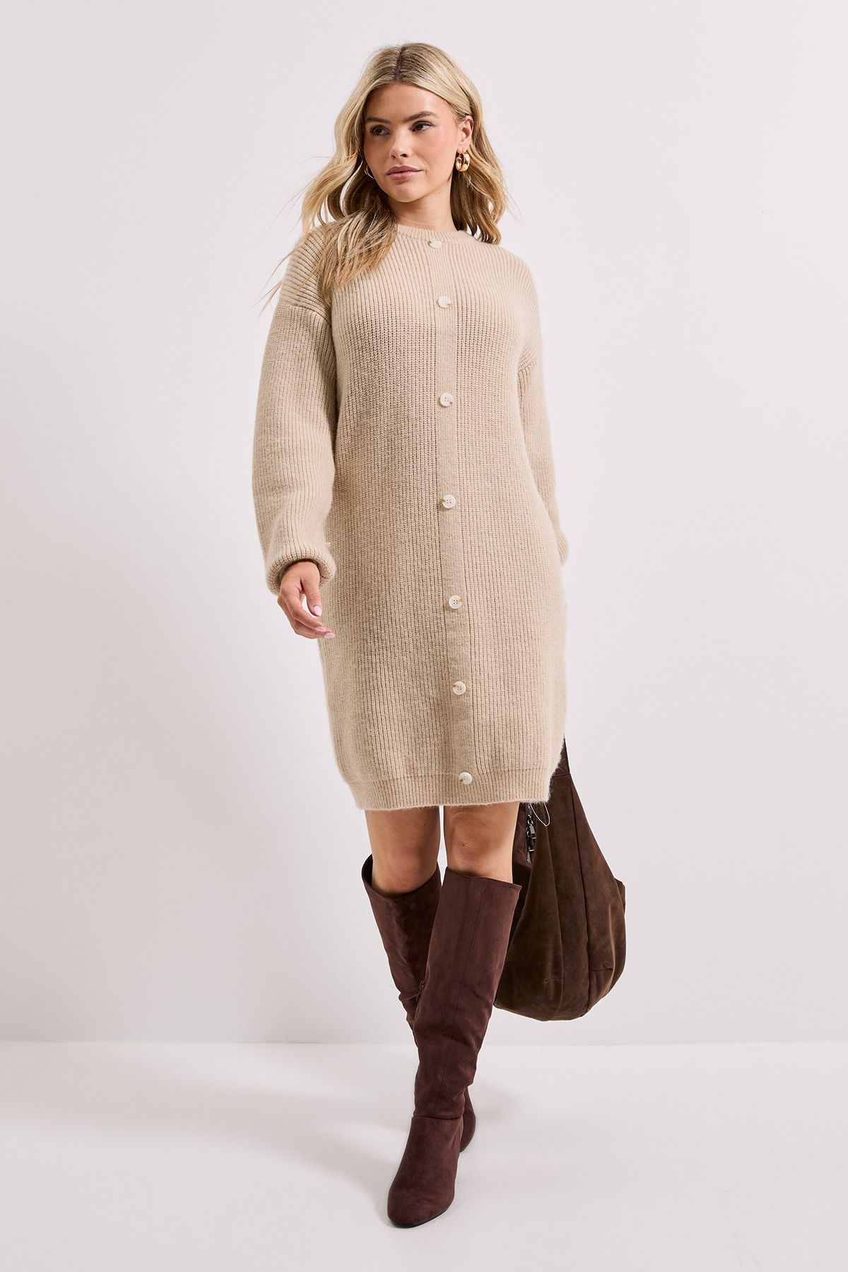 Dorothy Perkins Oatmeal Button Down Knitted Dress Oatmeal image 1