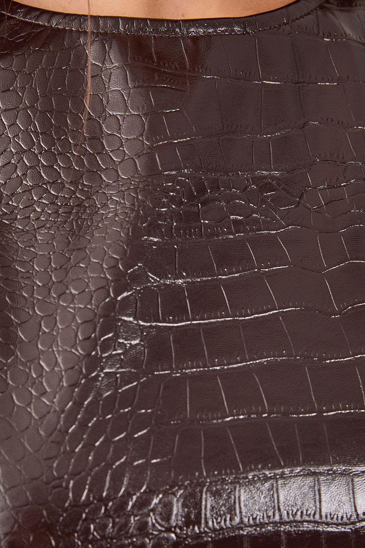 NastyGal Animal Croc Vinyl High Neck Mini Dress Chocolate image 4