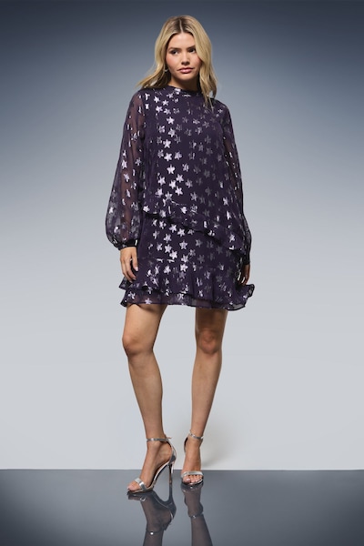 Dorothy Perkins DP Luxe Star Jacquard Ruffle Shift Mini Dress Purple