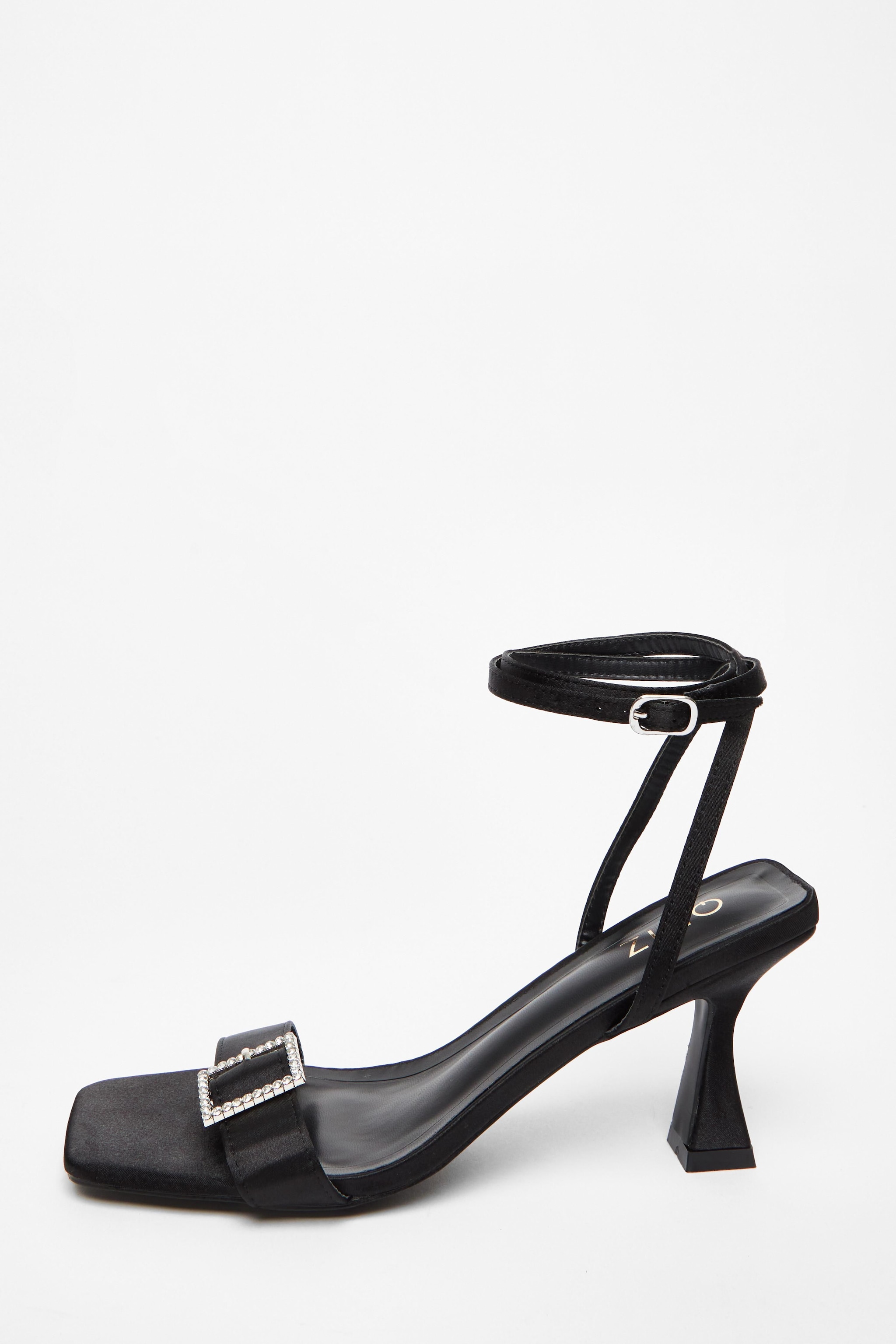 Quiz Black Satin Buckle Heels image 3