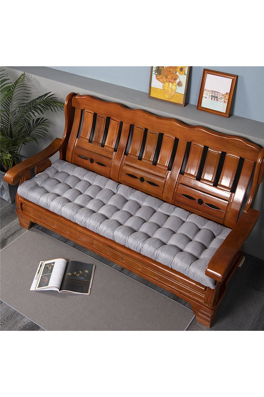 Living and Home 160x50cm Grey Outdoor Sun Lounger Cushion with Slip-Over Back & Side Tie Straps image 3