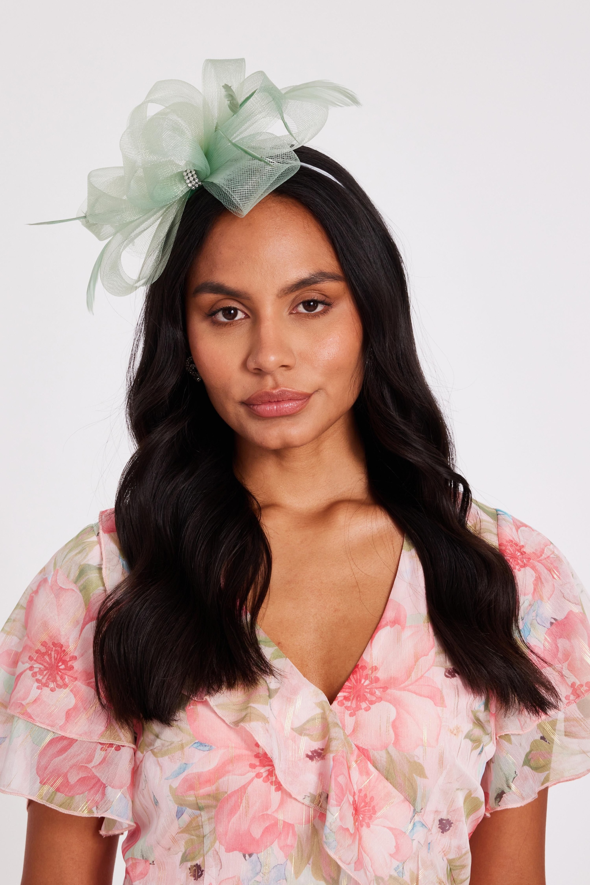 Quiz Light Green Diamante Bow Headband Fascinator image 1