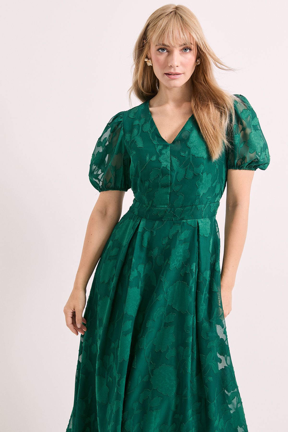 Principles Floral Jacquard Puff Sleeve Midi Dress Forest image 4