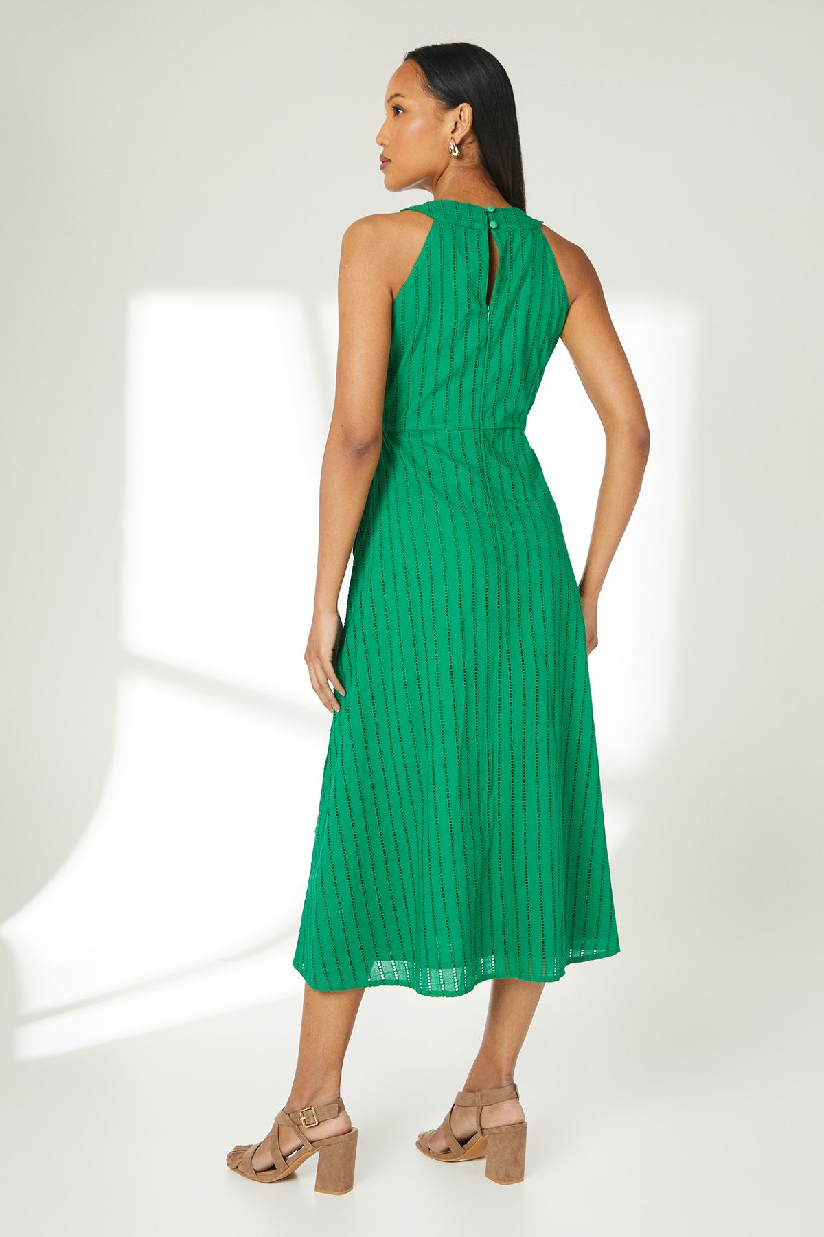 Principles Green Halterneck Broderie Midi Dress Green image 4