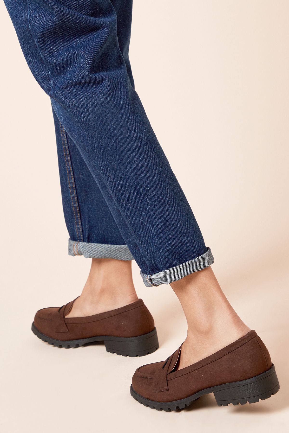 Dorothy Perkins Wide Fit Leoni Chunky Loafers Chocolate image 3