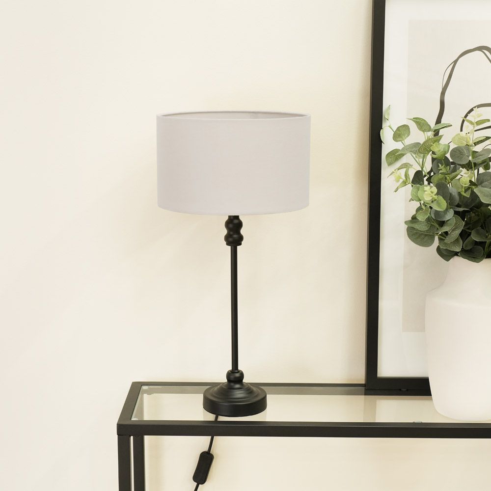 ValueLights Maggie Black Metal Candlestick Slim Table Lamp with Fabric Drum Lamp Shade image 3